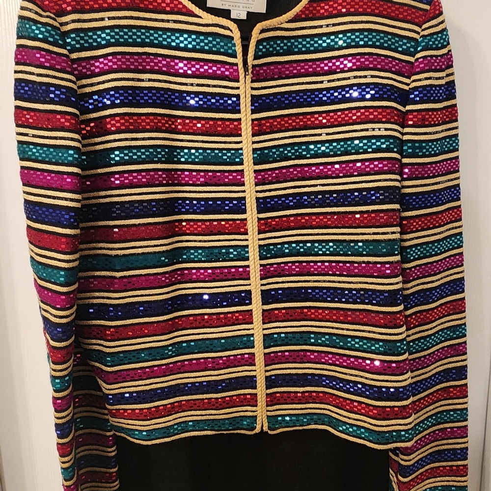 Colorful Striped Sequin Jacket - Picture 2 of 4